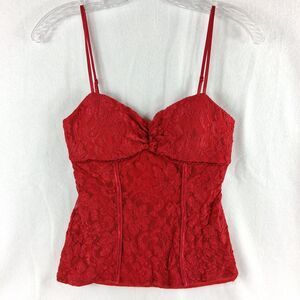 Candies Y2K Red Camisole Top Medium Lace Overlay Babydoll Coquette Vamp Fairy